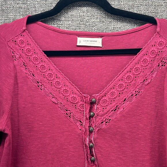 Y2K Henley Top‎ L ASO Alt Bella Swan Elena Gilbert Lucky Brand Maroon - Picture 2 of 13